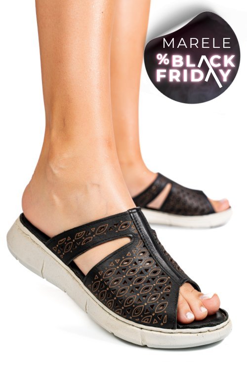 Papuci negri piele naturala tsp110