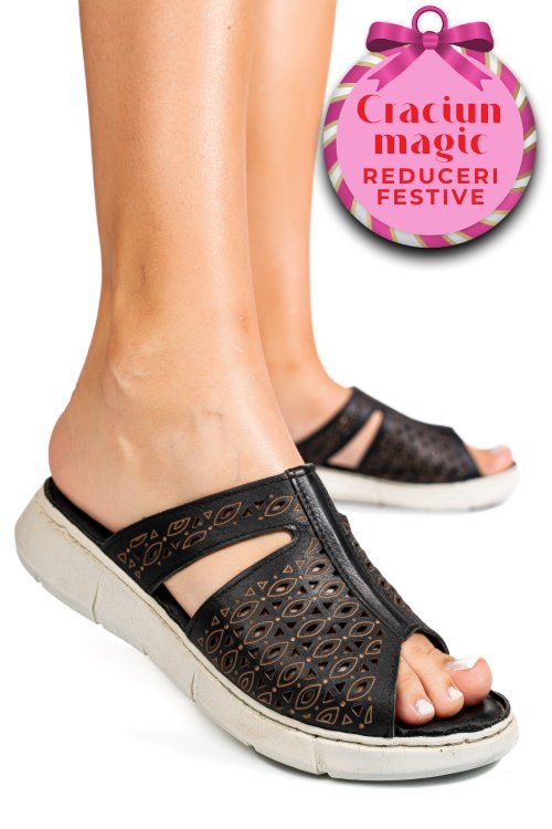 Papuci negri piele naturala tsp110