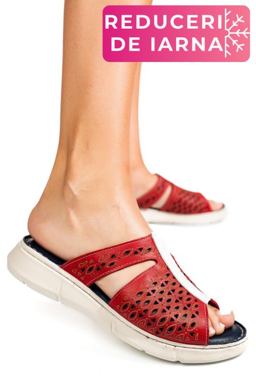 Papuci rosii piele naturala tsp110