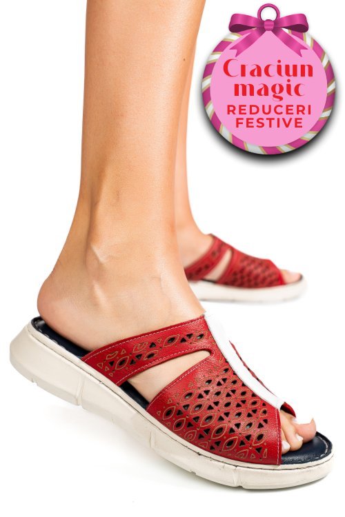 Papuci rosii piele naturala tsp110