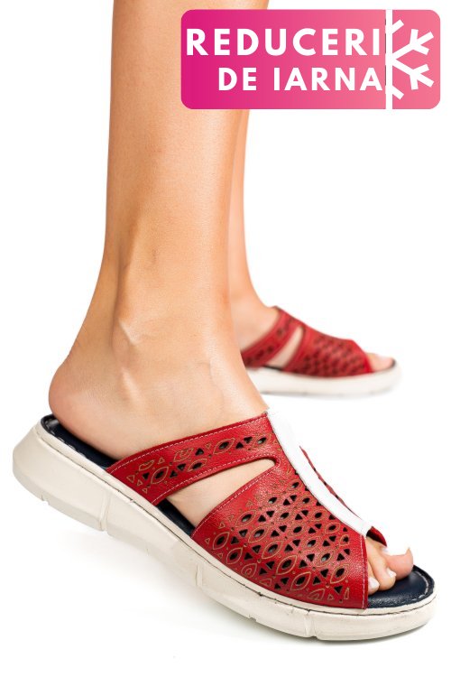 Papuci rosii piele naturala tsp110