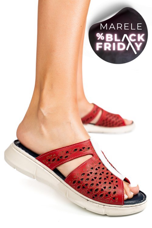 Papuci rosii piele naturala tsp110