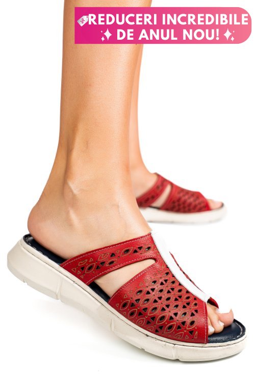 Papuci rosii piele naturala tsp110