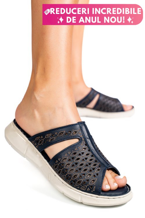 Papuci albastri piele naturala tsp110