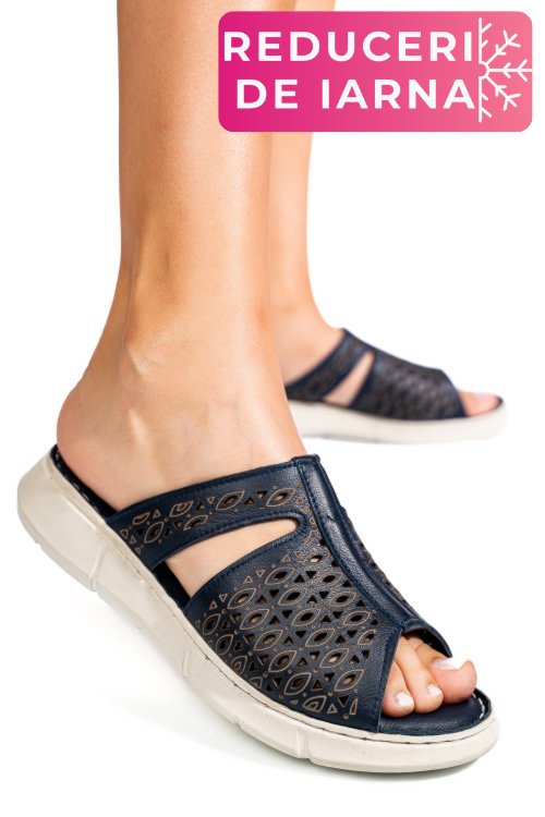 Papuci albastri piele naturala tsp110