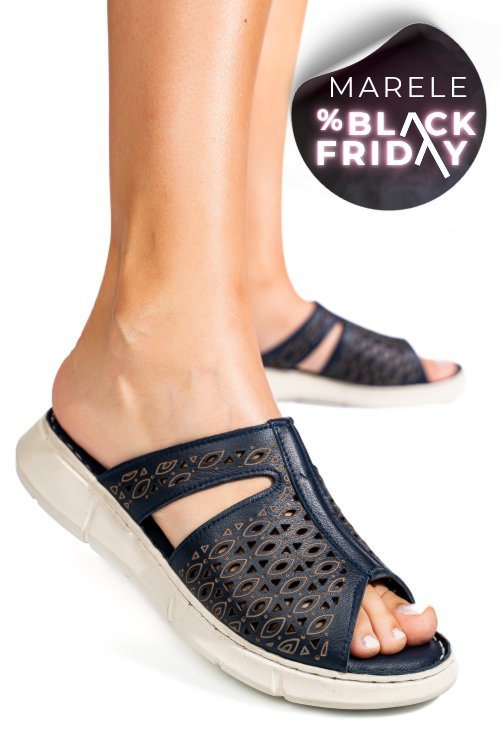 Papuci albastri piele naturala tsp110