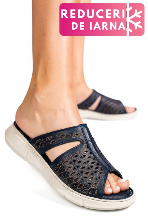 Papuci albastri piele naturala tsp110