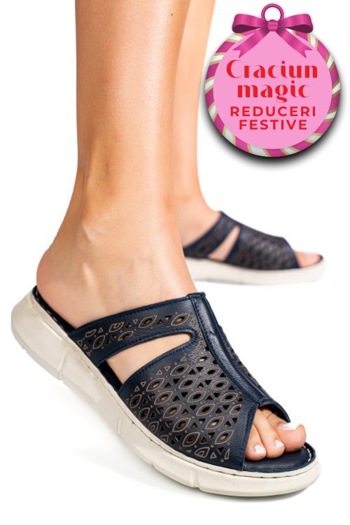 Papuci albastri piele naturala tsp110