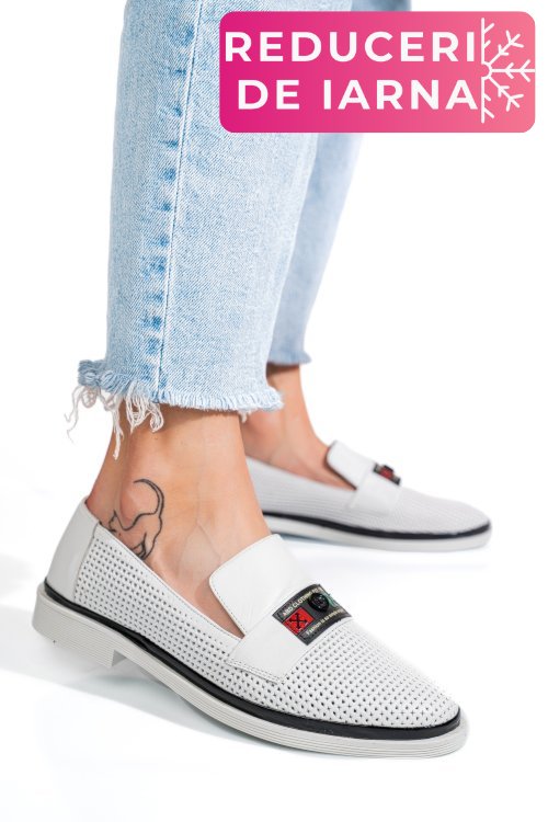 Pantofi albi piele naturala 1pc121