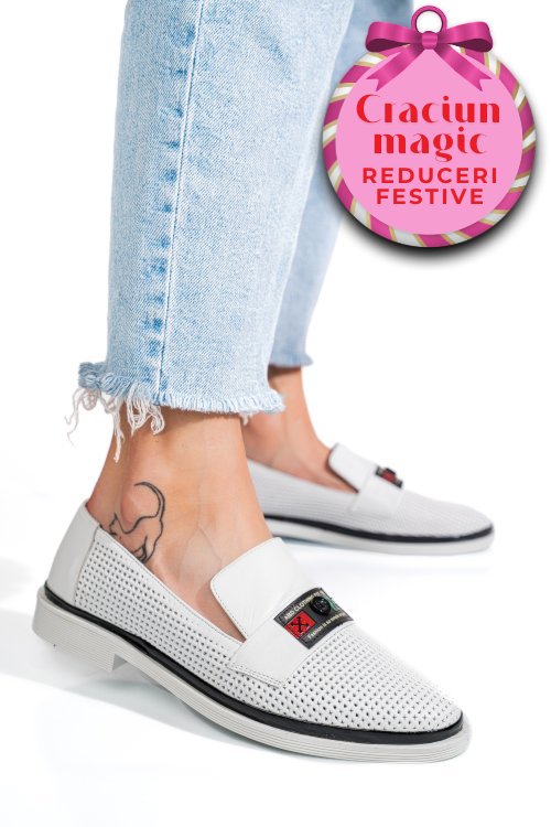Pantofi albi piele naturala 1pc121
