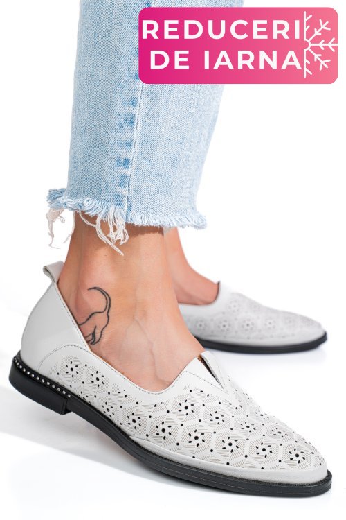 Pantofi albi piele naturala 1pc1002