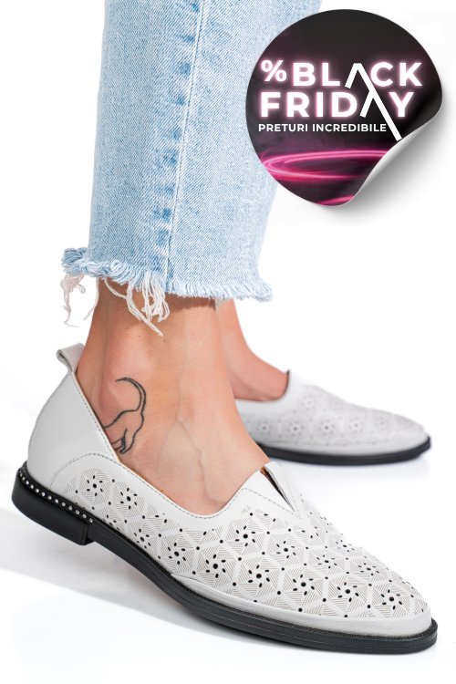Pantofi albi piele naturala 1pc1002