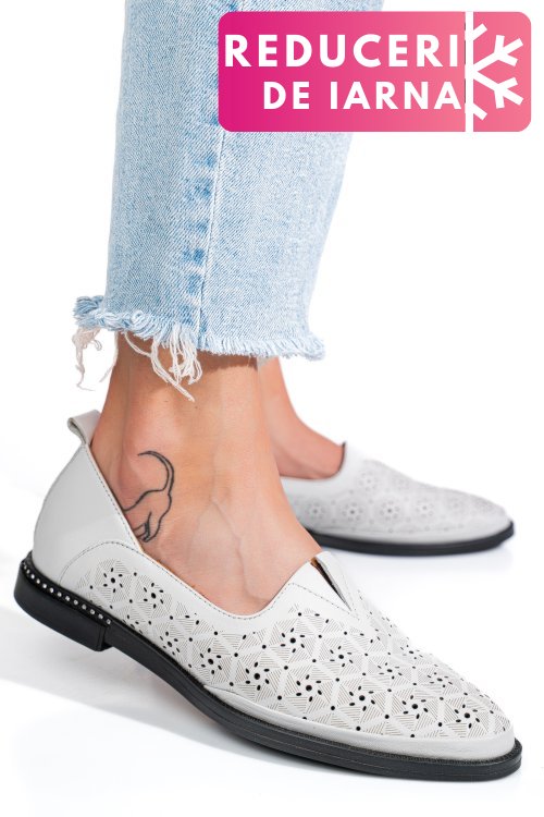 Pantofi albi piele naturala 1pc1002