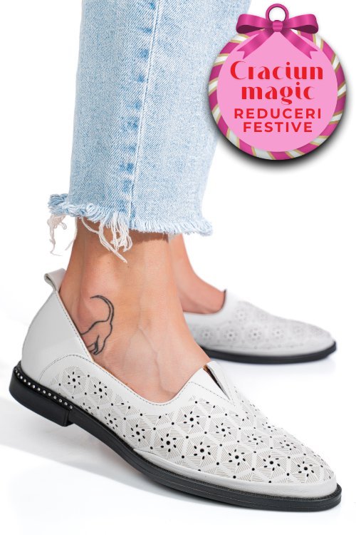 Pantofi albi piele naturala 1pc1002