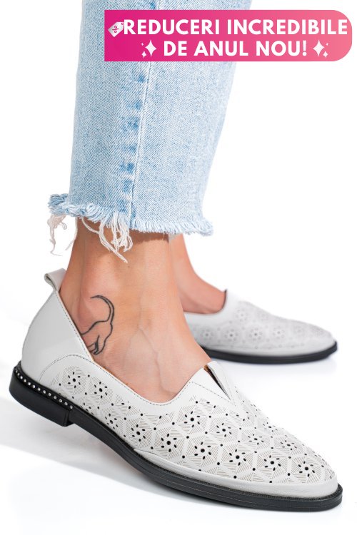 Pantofi albi piele naturala 1pc1002
