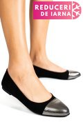 BALERINI NEGRU ARGINTIU FLORAL PIELE NATURALA INTOARSA 1PC06