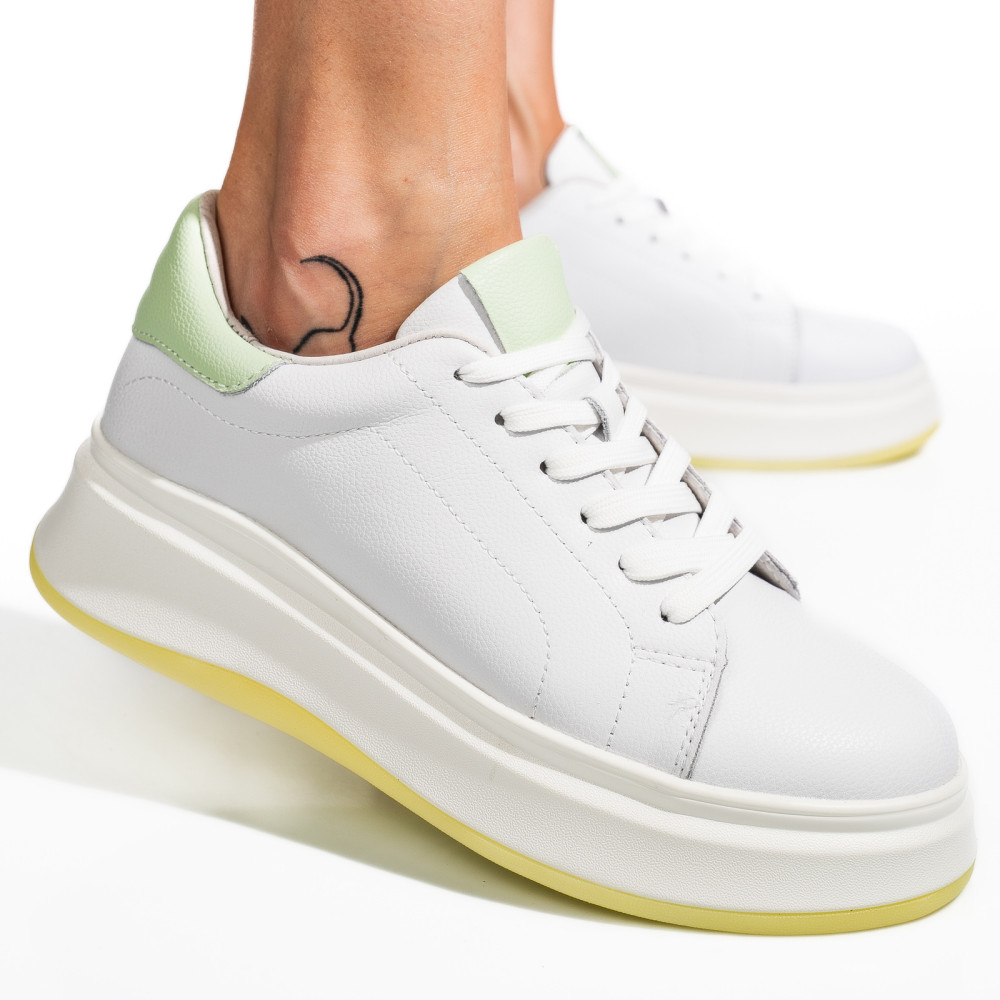 PANTOFI SPORT ALB VERDE PIELE NATURALA FSP002282