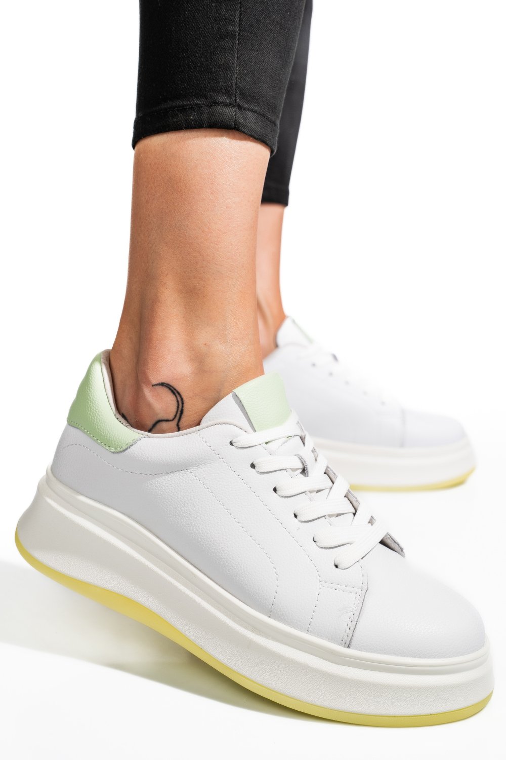 PANTOFI SPORT ALB VERDE PIELE NATURALA FSP002282