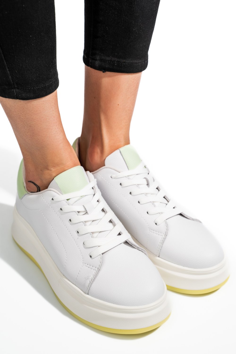 PANTOFI SPORT ALB VERDE PIELE NATURALA FSP002282