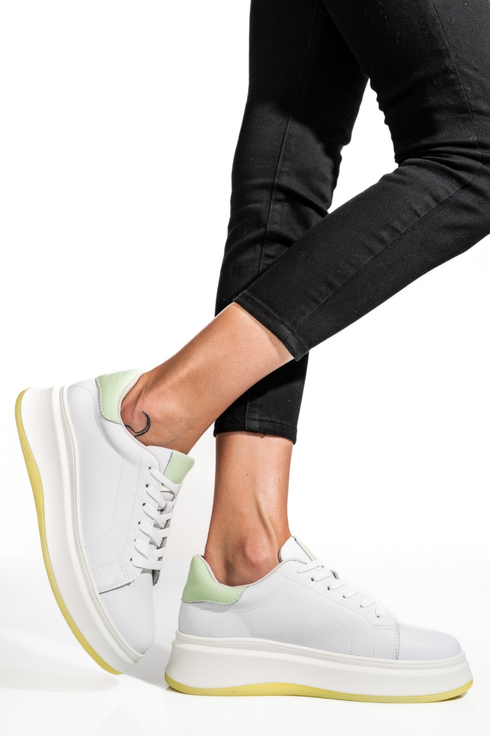 PANTOFI SPORT ALB VERDE PIELE NATURALA FSP002282