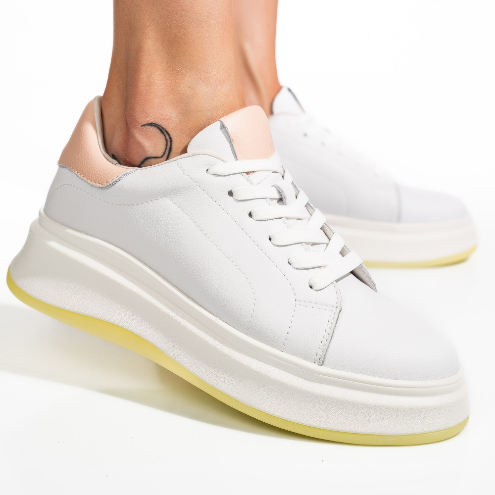 PANTOFI SPORT ALB ROZ PIELE NATURALA FSP002282