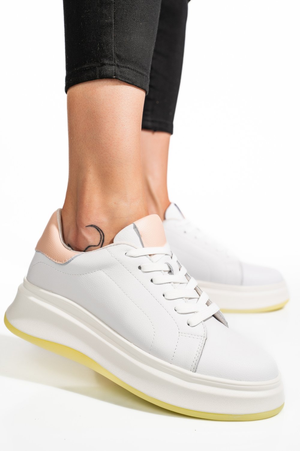 PANTOFI SPORT ALB ROZ PIELE NATURALA FSP002282