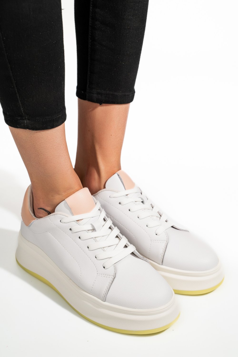 PANTOFI SPORT ALB ROZ PIELE NATURALA FSP002282