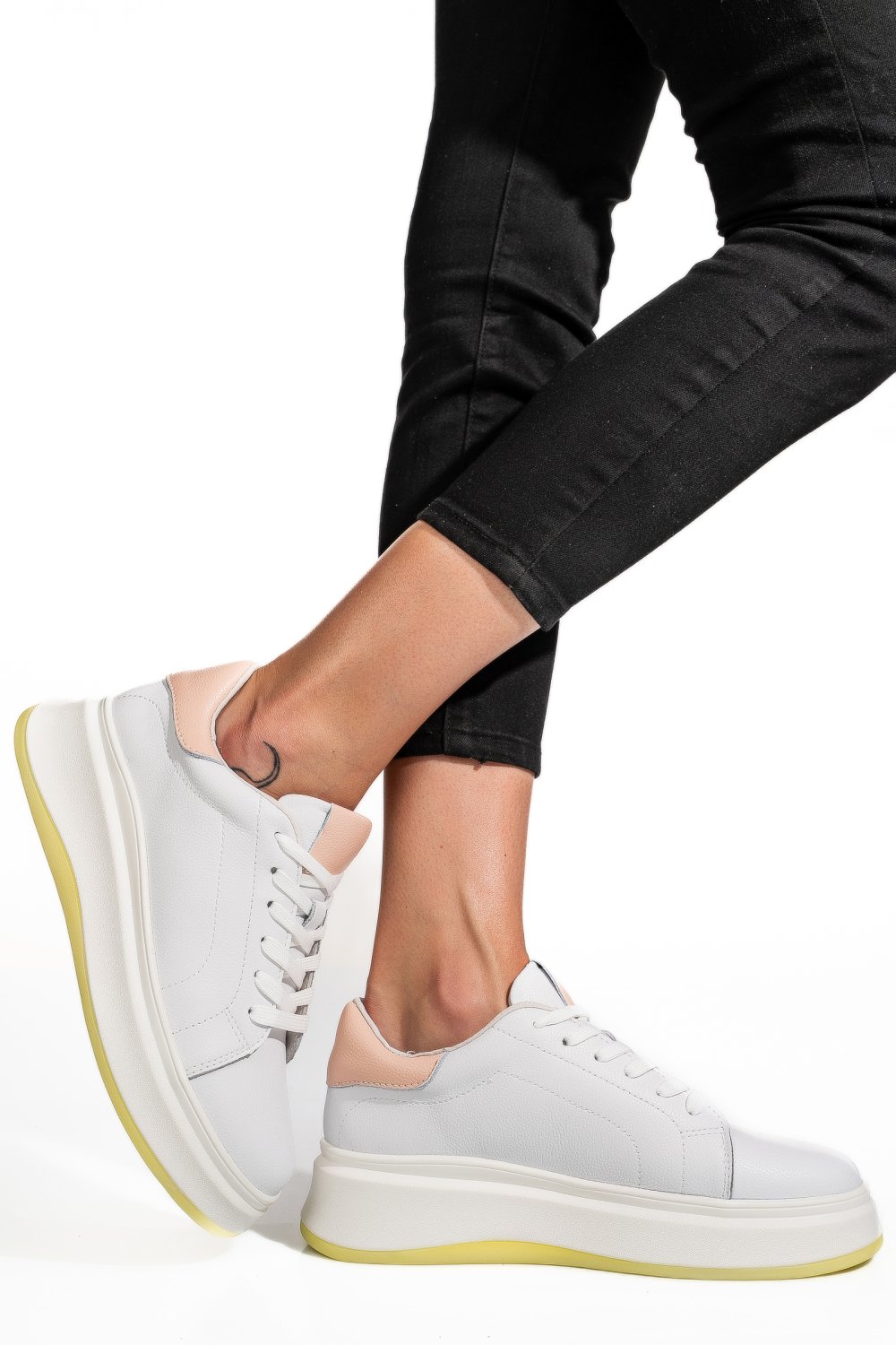 PANTOFI SPORT ALB ROZ PIELE NATURALA FSP002282