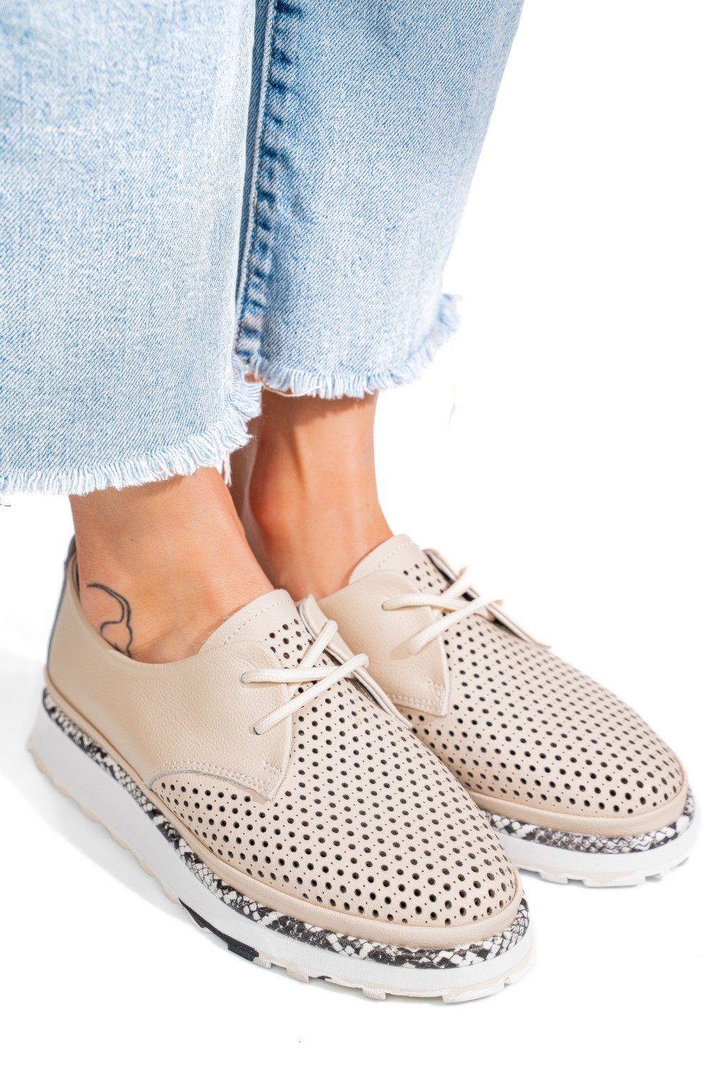 PANTOFI BEJ PIELE NATURALA JSPY3930
