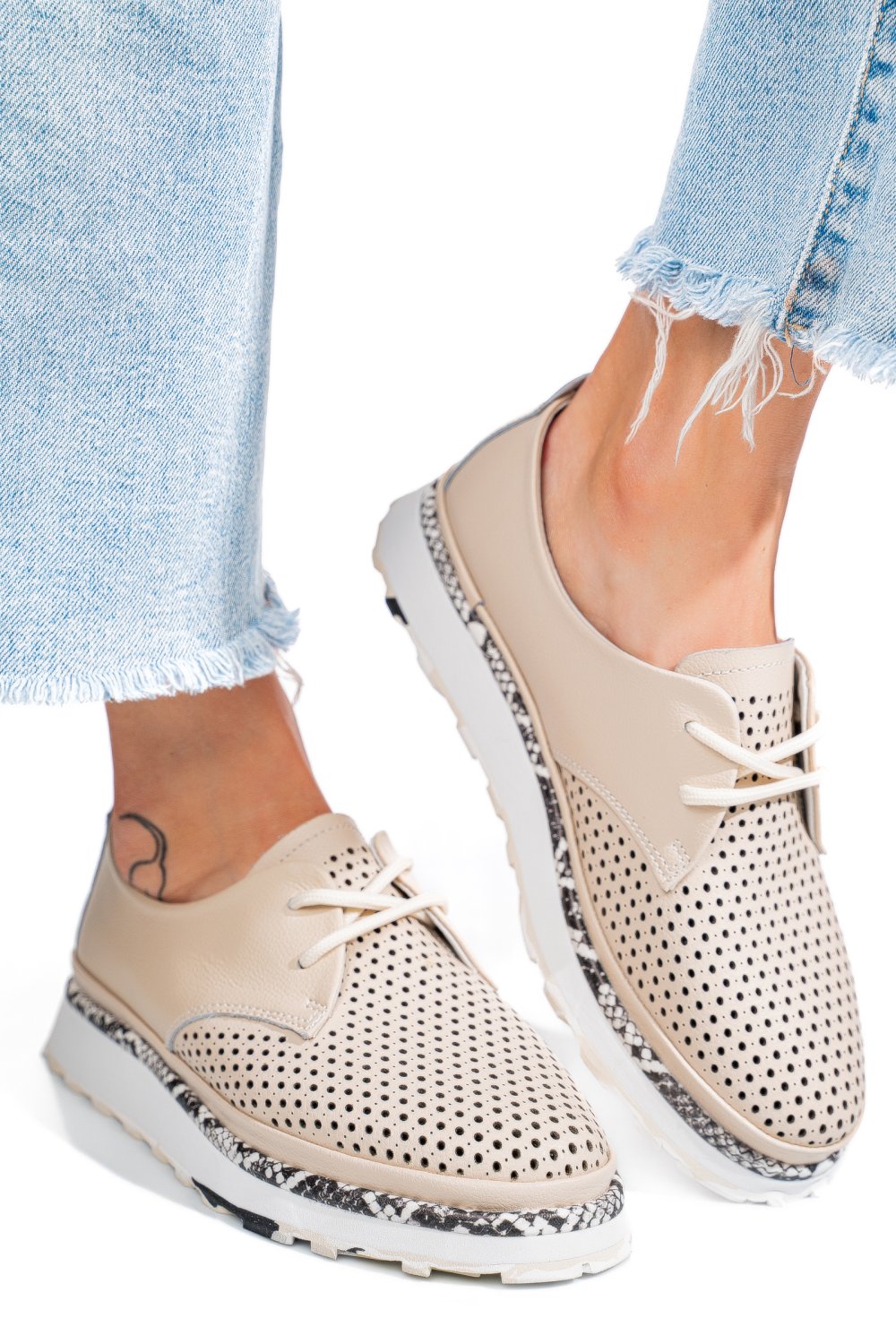 PANTOFI BEJ PIELE NATURALA JSPY3930