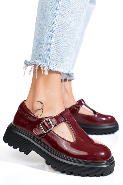 Pantofi bordo piele naturala lacuita fsp002297