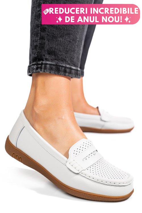 Mocasini albi piele naturala tsp3041