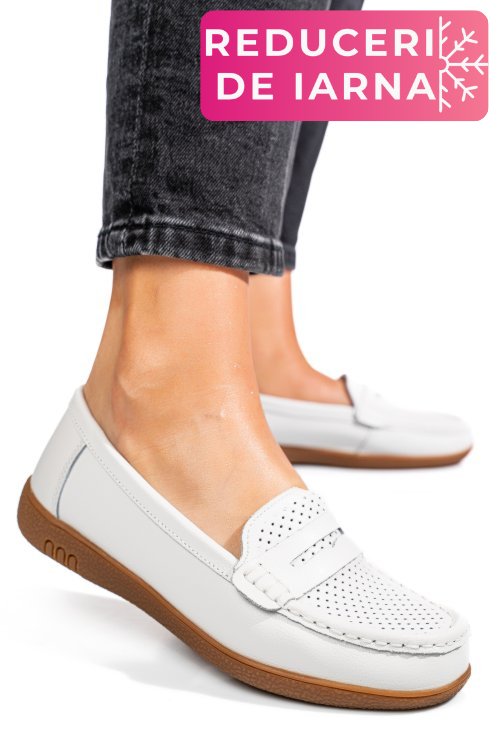 Mocasini albi piele naturala tsp3041