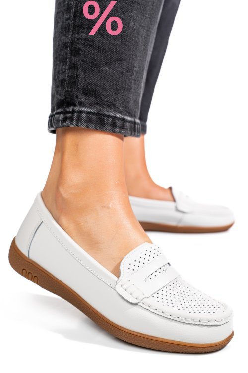 Mocasini albi piele naturala tsp3041