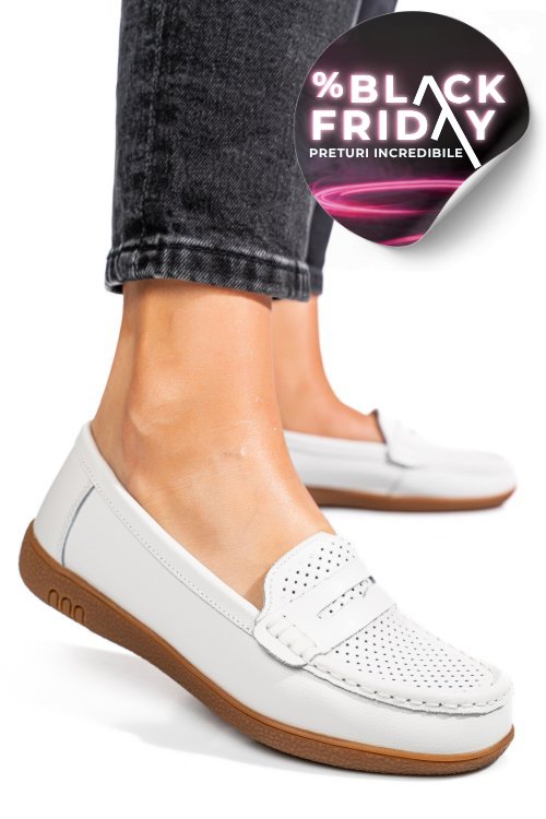 Mocasini albi piele naturala tsp3041