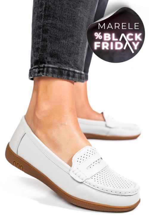 Mocasini albi piele naturala tsp3041