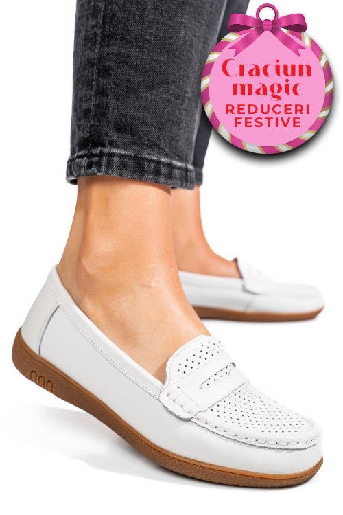 Mocasini albi piele naturala tsp3041