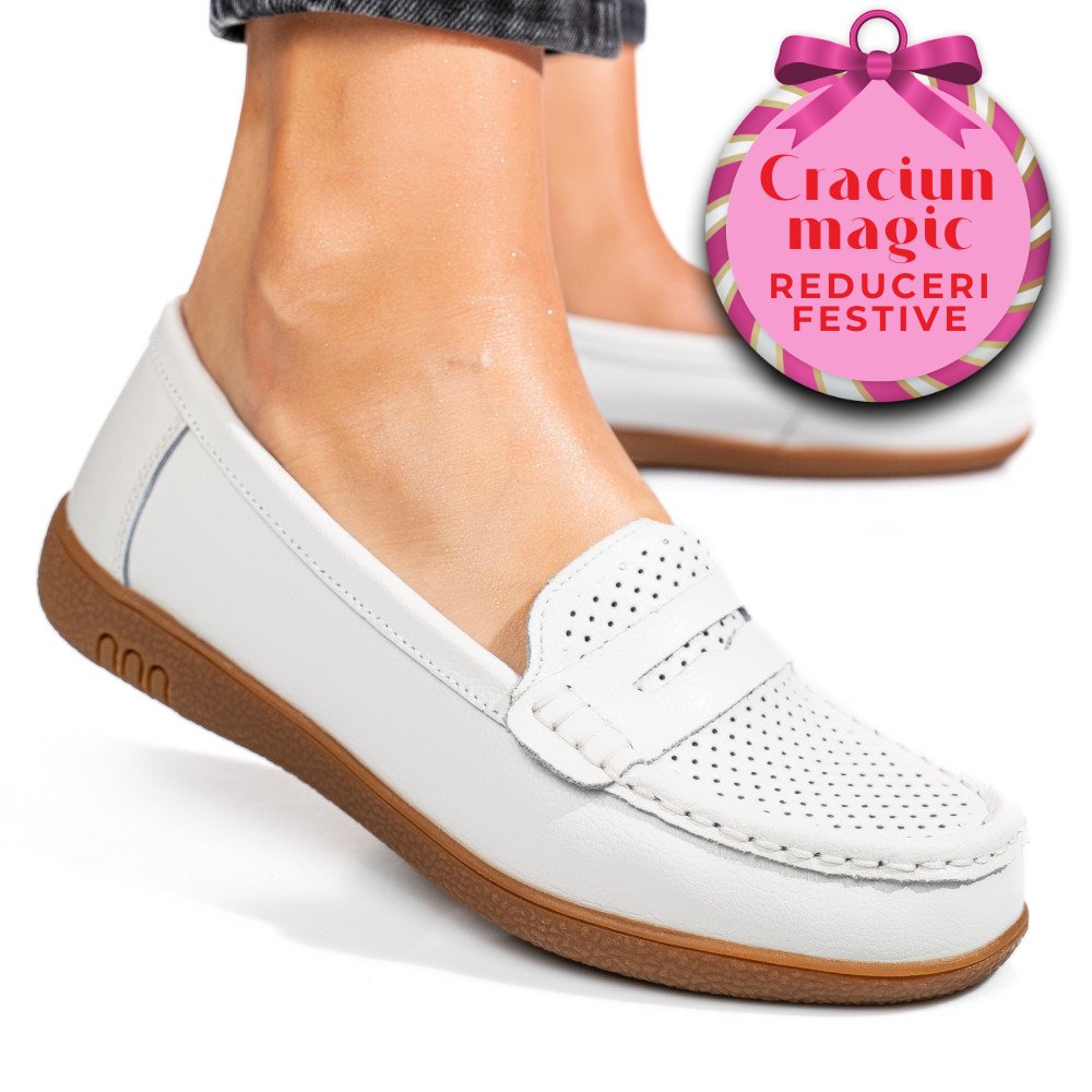 MOCASINI ALBI PIELE NATURALA TSP3041