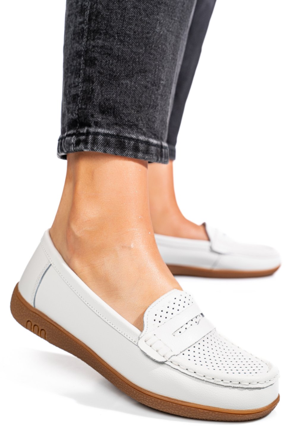 MOCASINI ALBI PIELE NATURALA TSP3041