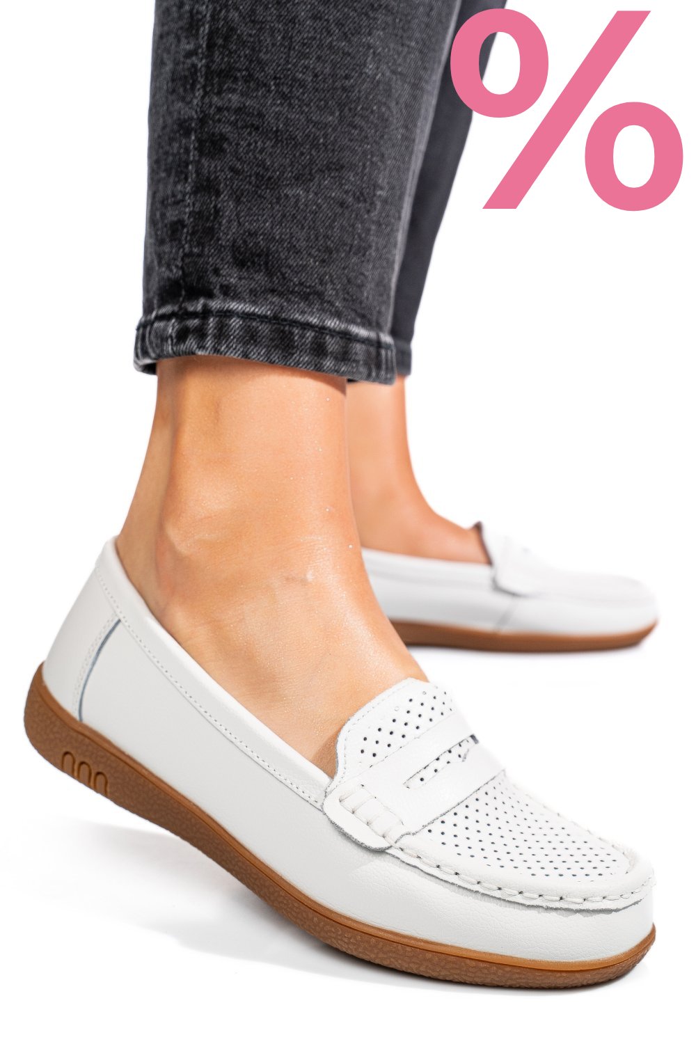 MOCASINI ALBI PIELE NATURALA TSP3041