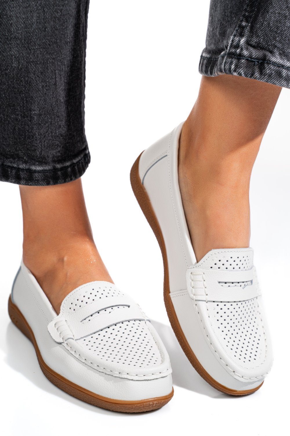 MOCASINI ALBI PIELE NATURALA TSP3041