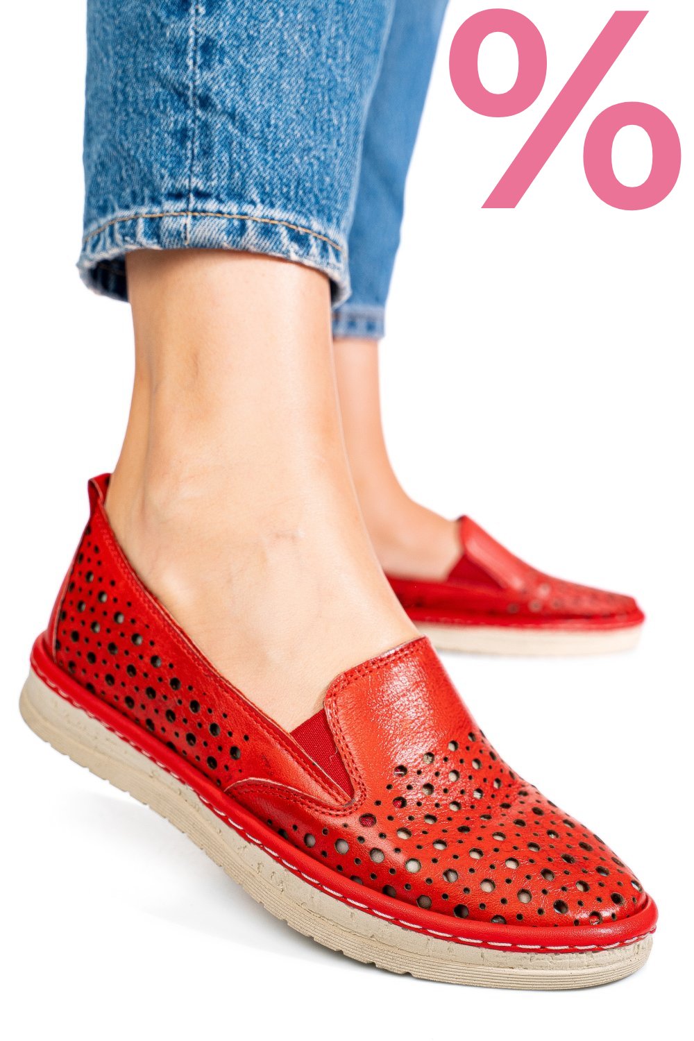 MOCASINI ROSII PIELE NATURALA 0PC36