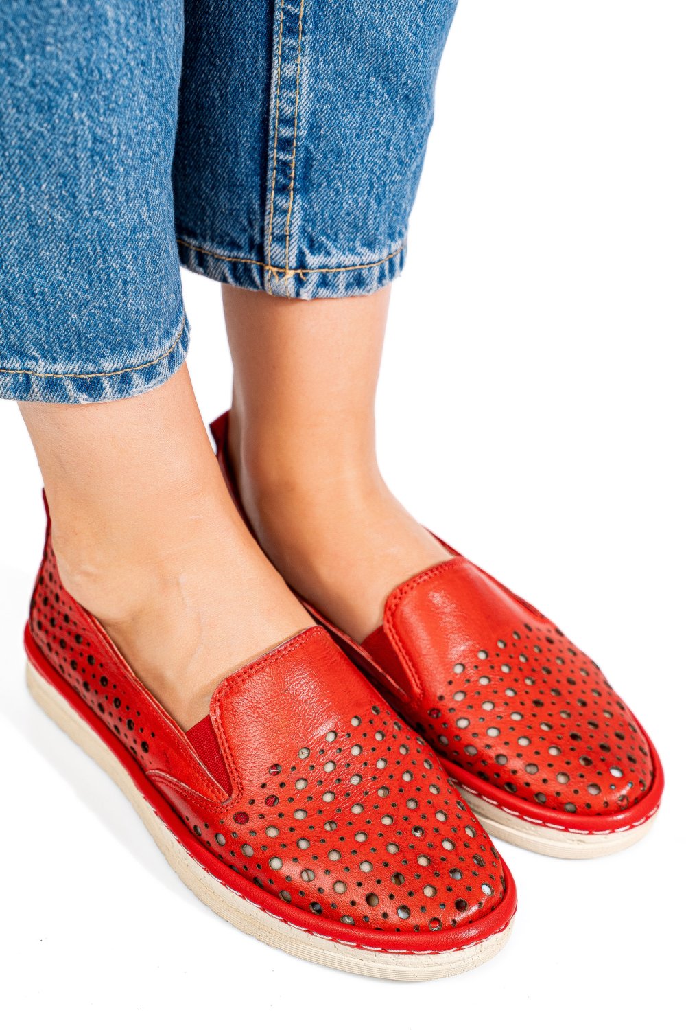 MOCASINI ROSII PIELE NATURALA 0PC36