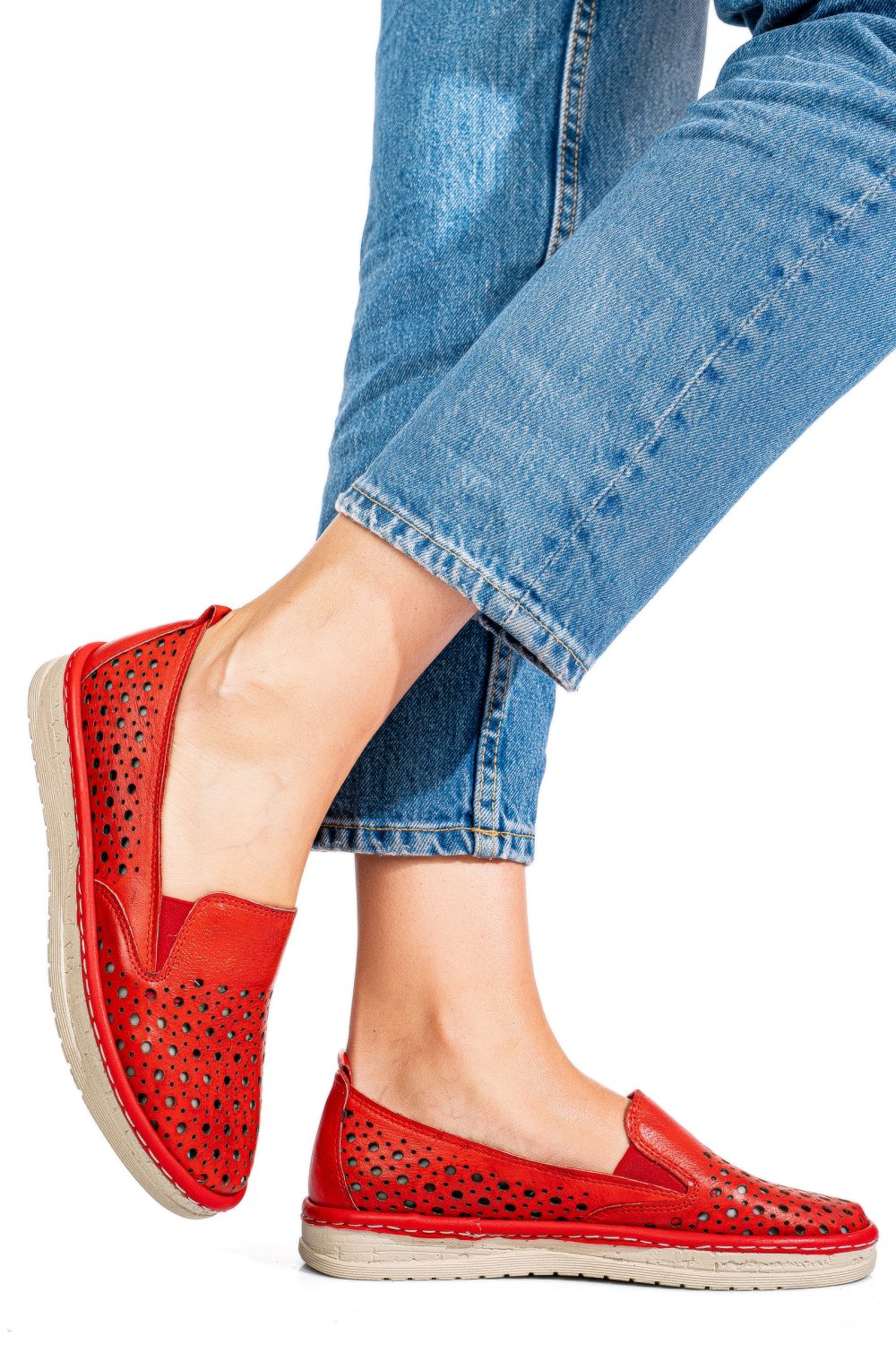 MOCASINI ROSII PIELE NATURALA 0PC36