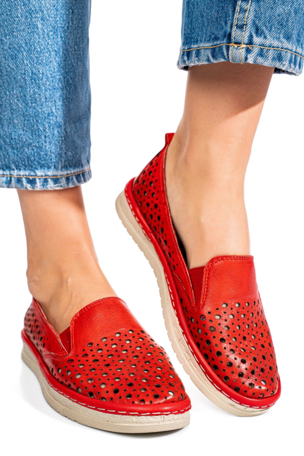 MOCASINI ROSII PIELE NATURALA 0PC36