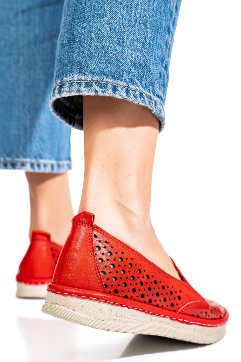 MOCASINI ROSII PIELE NATURALA 0PC36