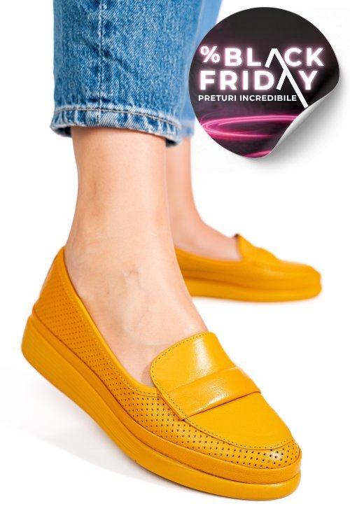 Mocasini galbeni piele naturala apck1001