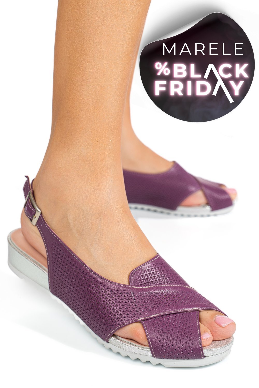 SANDALE MOV PIELE NATURALA 2PC13