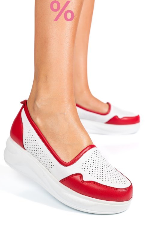 Pantofi alb rosu piele naturala 2pc007