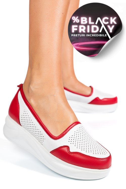 Pantofi alb rosu piele naturala 2pc007